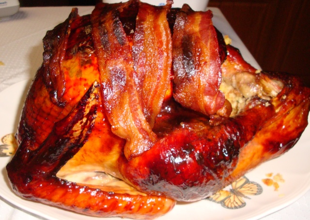 Tyler Florence's Maple-Roasted Turkey with Sage, Smoked Bacon, and Cornbread Stuffing